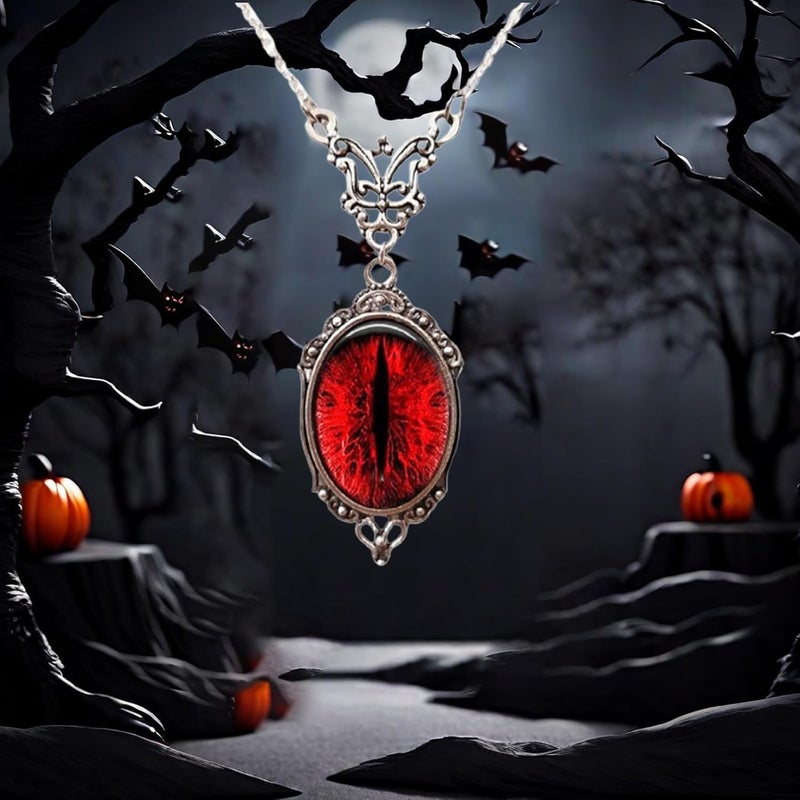 IS4U Gothic Vampire Necklace Vintage Stardust Crystal Cameo Pendant Necklace Punk Style Vampire Pendant Oval Necklace Satanic Demon Red Pendant Necklace Jewelry - Image 3